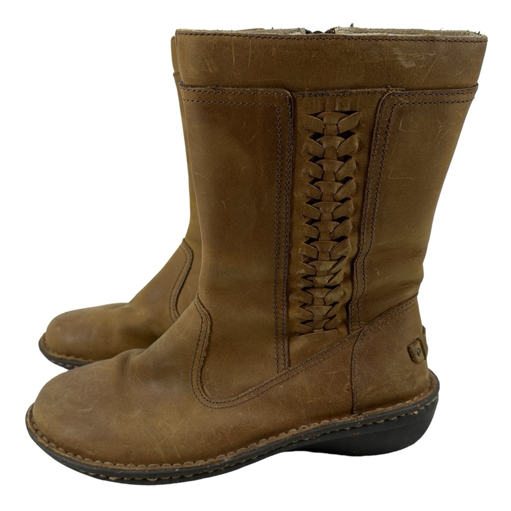 UGG Kaleen Boots Leather Side Zip Braided Mid Boots